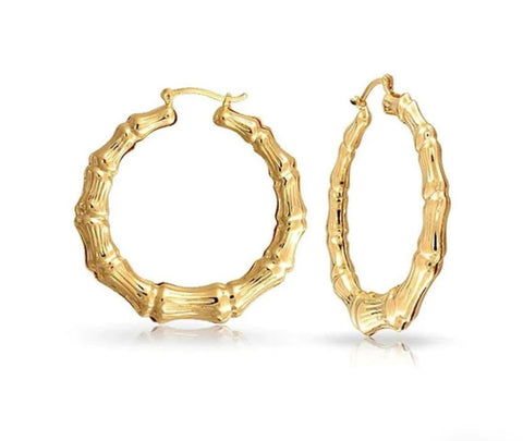 Thick Gold Bamboo Earrings