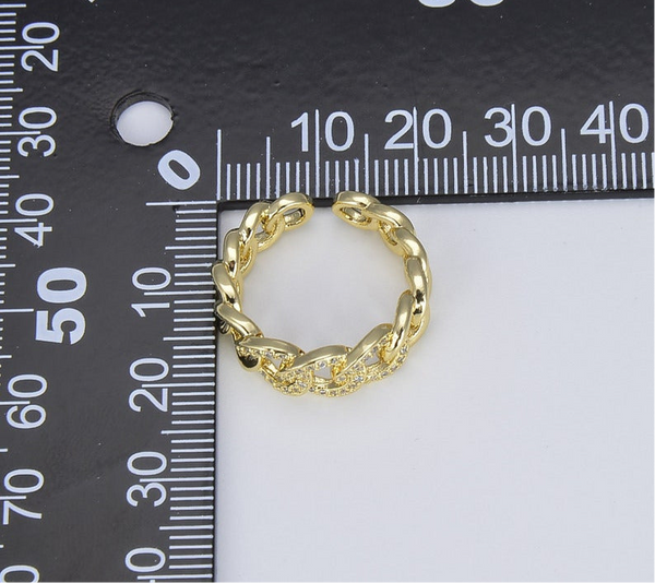 Pina - Chain Link Adjustable Ring with Cubic Zirconia