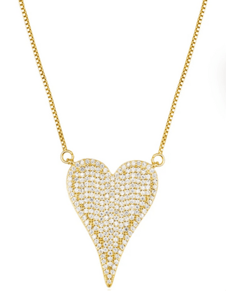 Heart Pendant Box Chain Necklace With Clear Micro CZ Stones