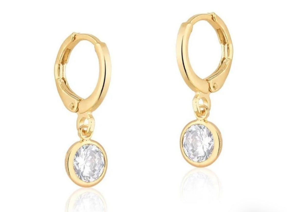 Huggies, Hoop Earrings With CZ Stone