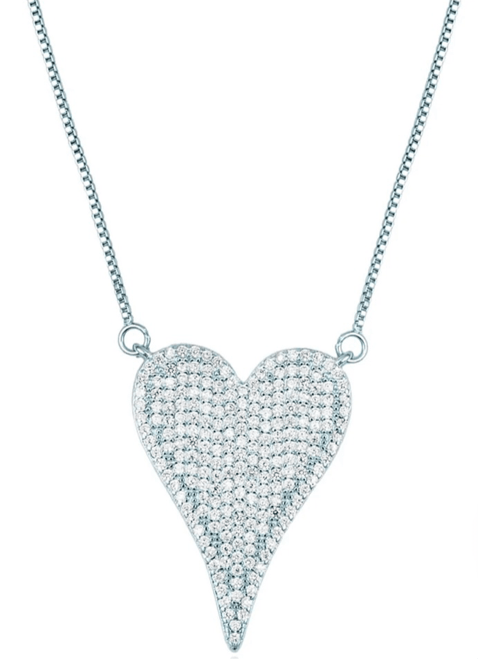 Heart Pendant Box Chain Necklace With Clear Micro CZ Stones