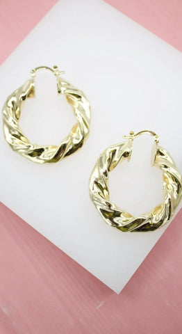 Twisted Thick Leverback Hoop Earrings