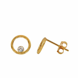 Circle stud earrings with 3mm cubic zirconia, 14K Gold Filled