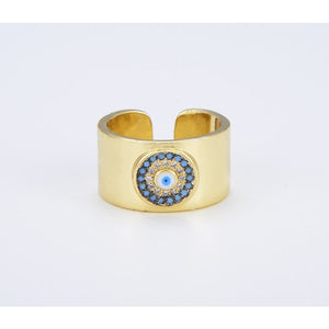 Evil Eye Ring, Open Adjustable Evil Eye Ring, 18K Gold Filled