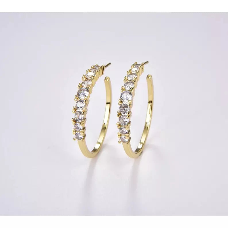 18K Gold Filled Clear CZ Hoop Earrings