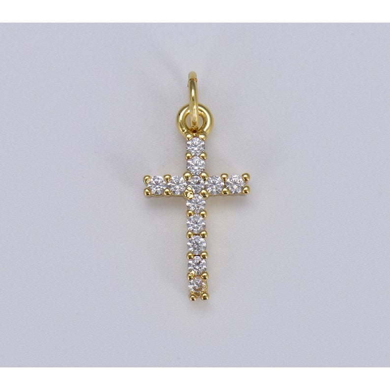 Clear Crystal Medium Sized, 18K Gold Filled Cross Pendant