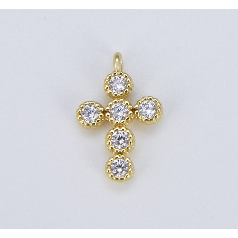 Tiny Cross, 18k Gold Filled CZ Micro Pave Small Cross Charm