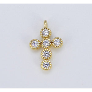 Tiny Cross, 18k Gold Filled CZ Micro Pave Small Cross Charm