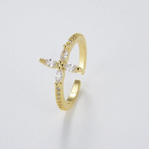 18K Gold Filled Cubic Zirconia Gold Cross Ring