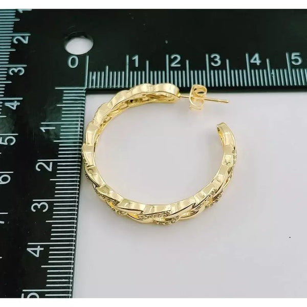 18K Gold Filled Dainty Chain Shaped Huggie Hoop Earrings