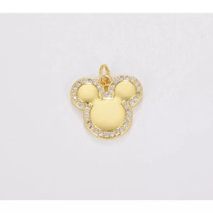 18K Gold Filled Dainty Mickey Mouse Head Charm, CZ Pendant