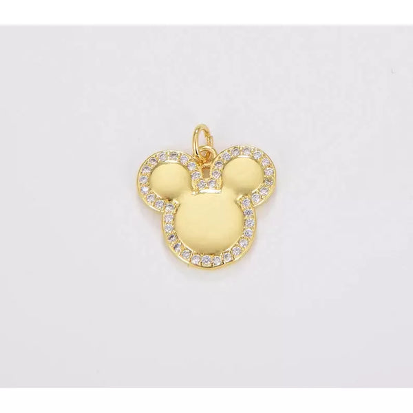 18K Gold Filled Dainty Mickey Mouse Head Charm, CZ Pendant