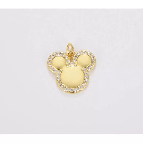 18K Gold Filled Dainty Mickey Mouse Head Charm, CZ Pendant