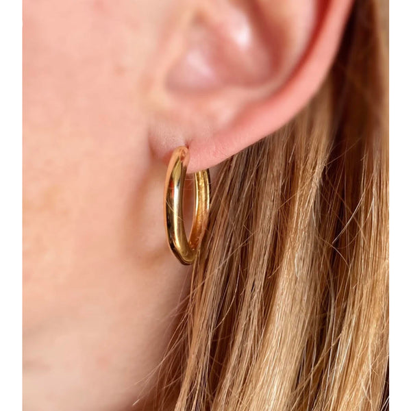 18K Gold Filled Rounded Polished Clicker Hoop Earrings