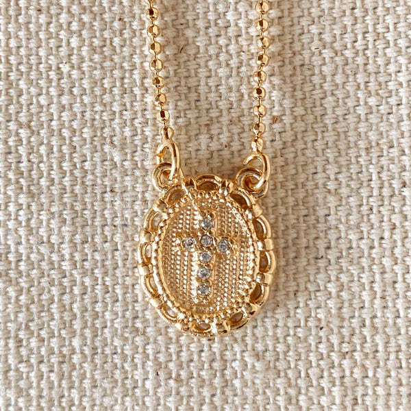 18k Gold Filled Cross Plate Scapular Necklace