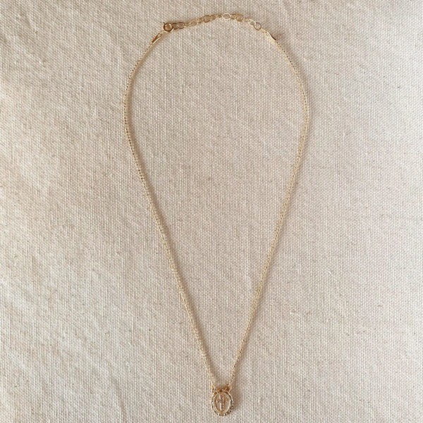 18k Gold Filled Cross Plate Scapular Necklace