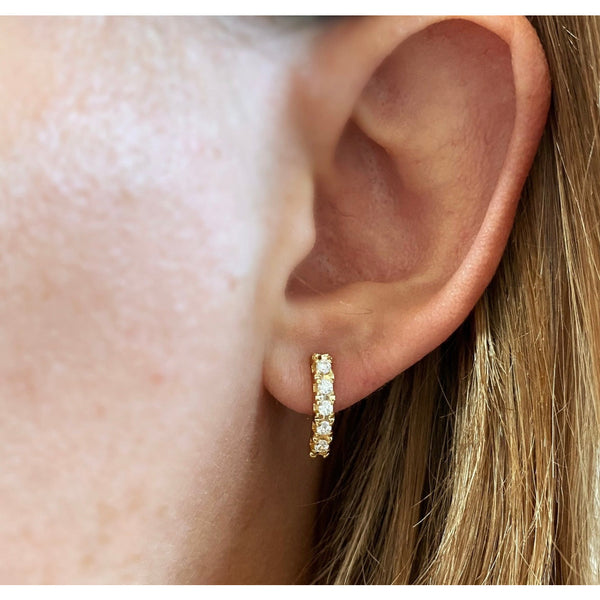18k Gold Filled Curved Bar Clear Crystal Stud Earrings
