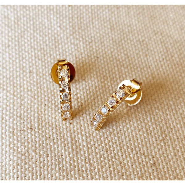 18k Gold Filled Curved Bar Clear Crystal Stud Earrings