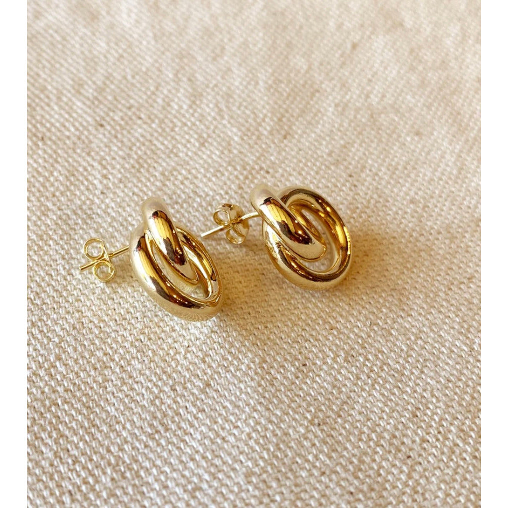 18k Gold Filled Double Circle Knot Stud Earrings