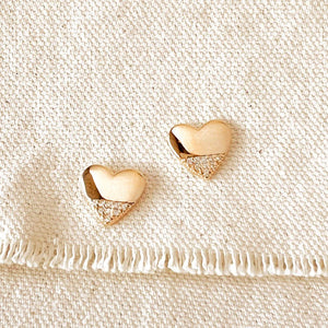18k Gold Filled Heart Stud Earrings with Cubic Zirconia Stones