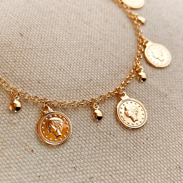 18k Gold Filled Queen Head Coin Bracelet