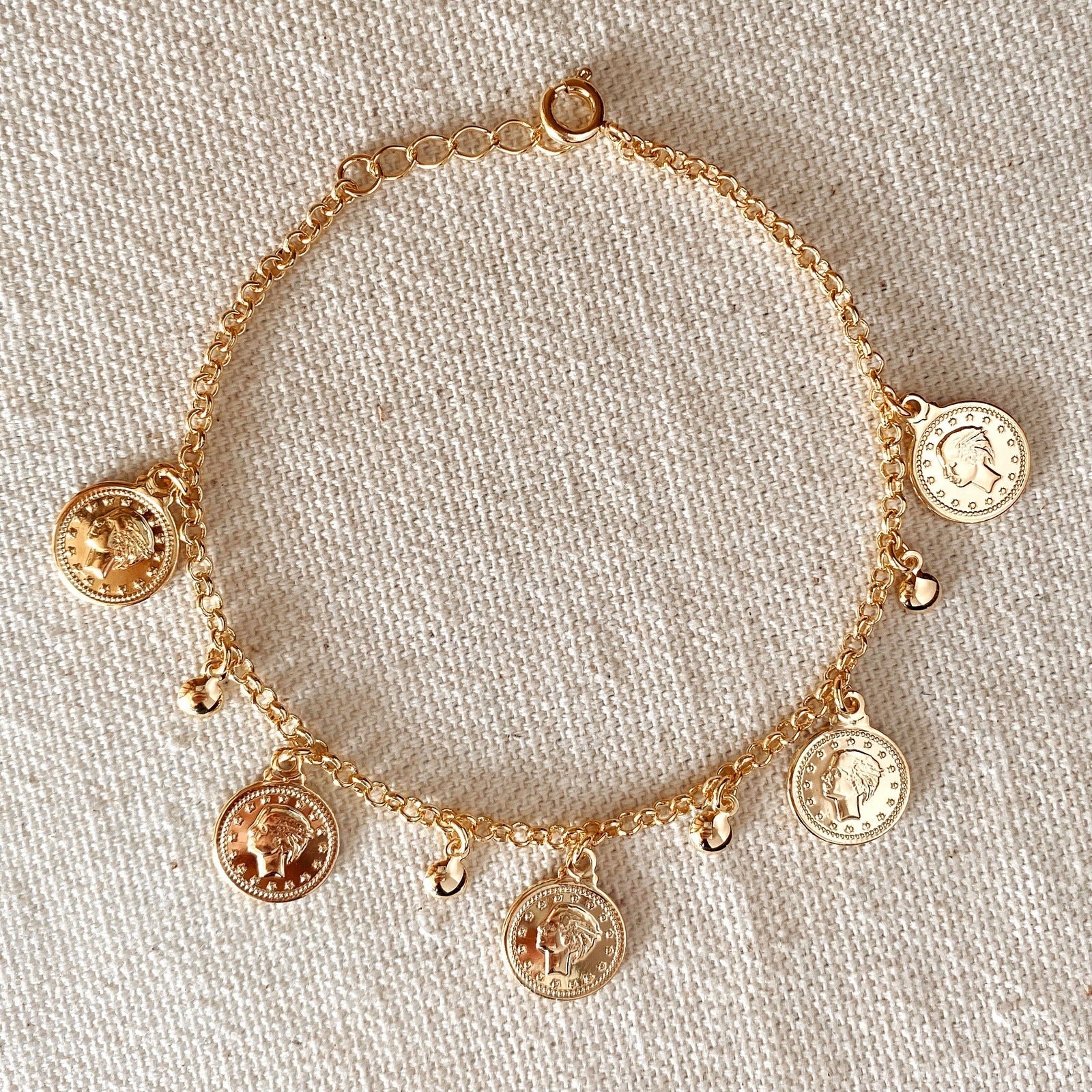 18k Gold Filled Queen Head Coin Bracelet