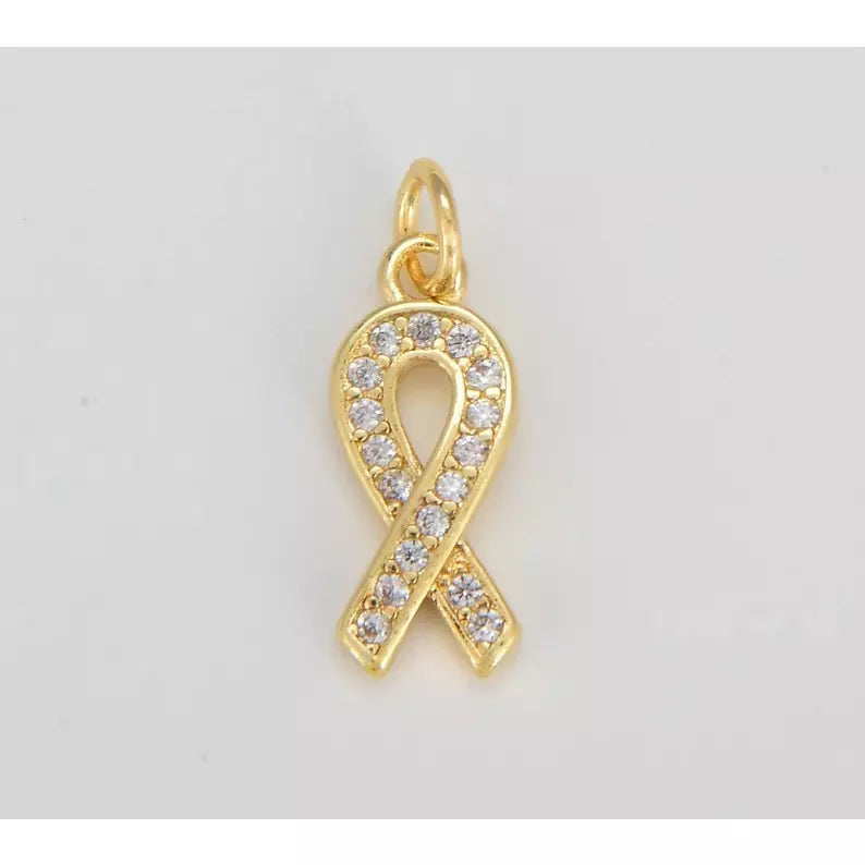 22K Gold Filled, Rose Gold Filled and Sterling Silver Awareness Ribbon CZ Charm Pendant