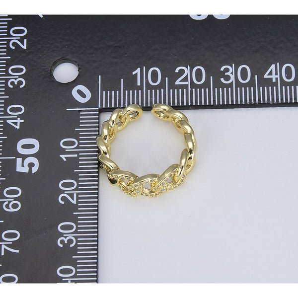 24K Gold Filled Chain Link Adjustable CZ Ring