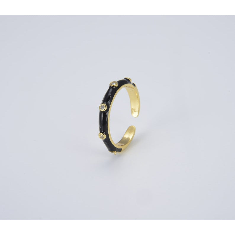 Black Enamel Adjustable, 18K Gold Filled Ring