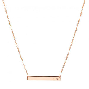Rose Gold Plain Bar with CZ Necklace