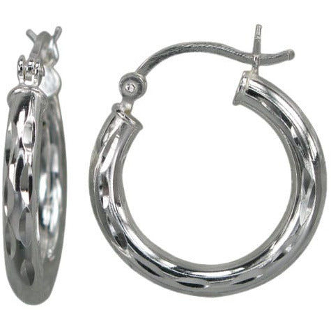 Diamond cut, round shape hoop earring with clip closure