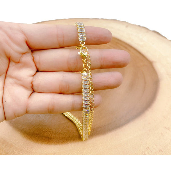 18k Gold Filled Cubic Zirconia Tennis Baguette Bracelet