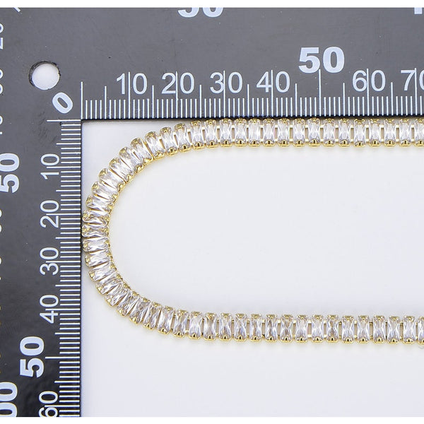 Tennis Baguette CZ Necklace and Bracelet, 18K Gold Filled Square Cubic Zircon Choker Necklace