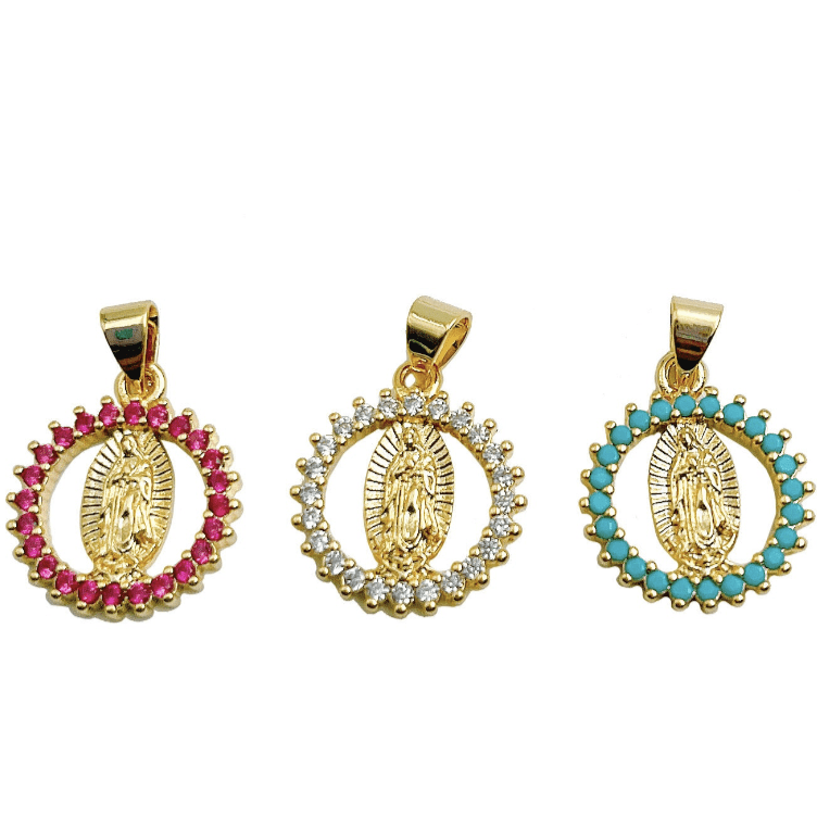 18K Gold Filled, Clear CZ Micro Pave Virgin Mary Pendant