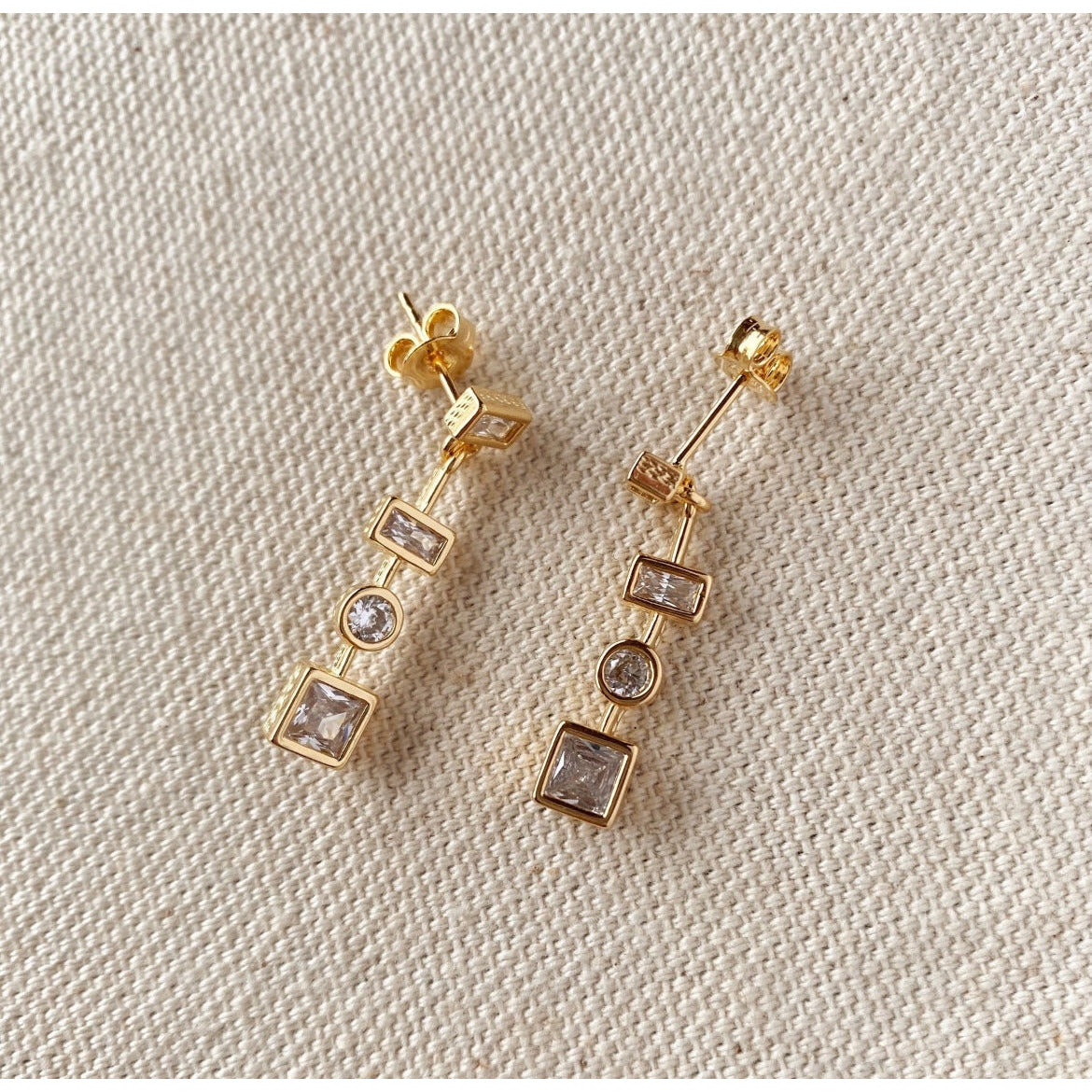 18k Gold Filled Clear Cubic Zirconia Dangling Earring