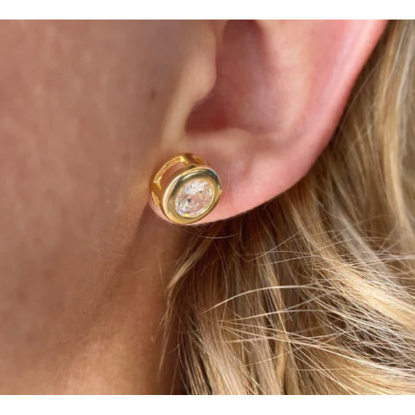 18k Gold Filled 10mm Bezeled Cubic Zirconia Stone Stud Earrings