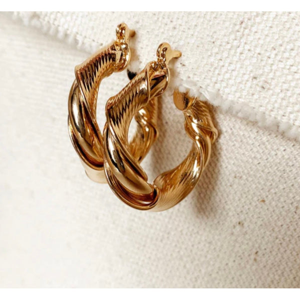 18k Gold Filled Twisted Hoop Earrings