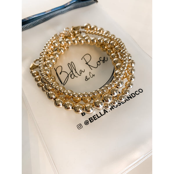 14K Gold Filled Beaded Bracelet Stack - 4 Bracelets 3mm,4mm,5mm,6mm bead sizes