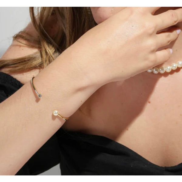 18k Gold Filled Pearl and Crystal Cuff Bracelet