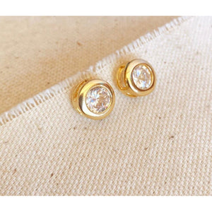18k Gold Filled 10mm Bezeled Cubic Zirconia Stone Stud Earrings